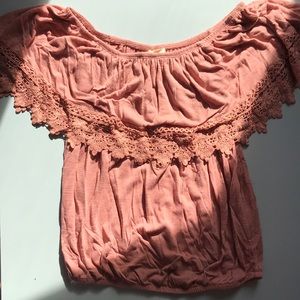 Crochet Detail Cowl Neck Blouse Millennial Pink